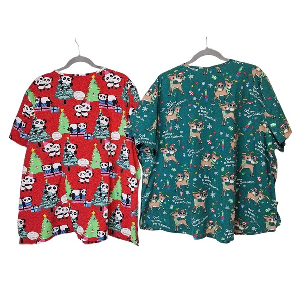 Cherokee Tooniforms Womens Scrub Tops 4XL Christmas Theme Nurse Medical Lot of 2 - Picture 2 of 16